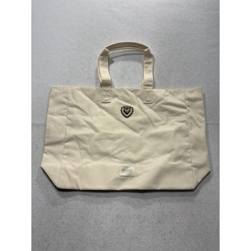 Dolce & Gabbana Devotion Tote Bag Womens Large White Heart Logo Polyester